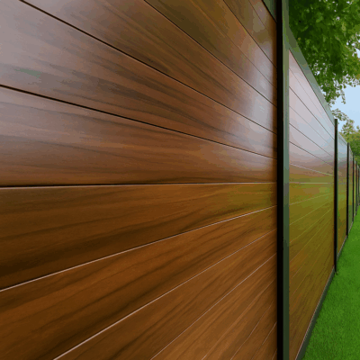Dark Walnut Privacy Aluminum Fence